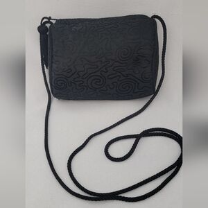 Avon Mini Black Handbag Shoulder/Crossbody Cord Strap Fabric Tassel Zipper